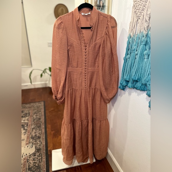 Boho Midi Dress. High neck with button detail. Desert Rose color - Picture 6 of 7